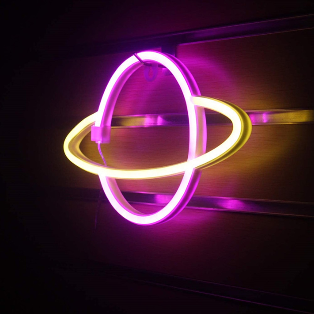 Led Neon Lamp Elliptische Planeet Neon Sign Neon Light Batterij Aangedreven Home Decoratieve Muur Light Party Room Verlichting Decor