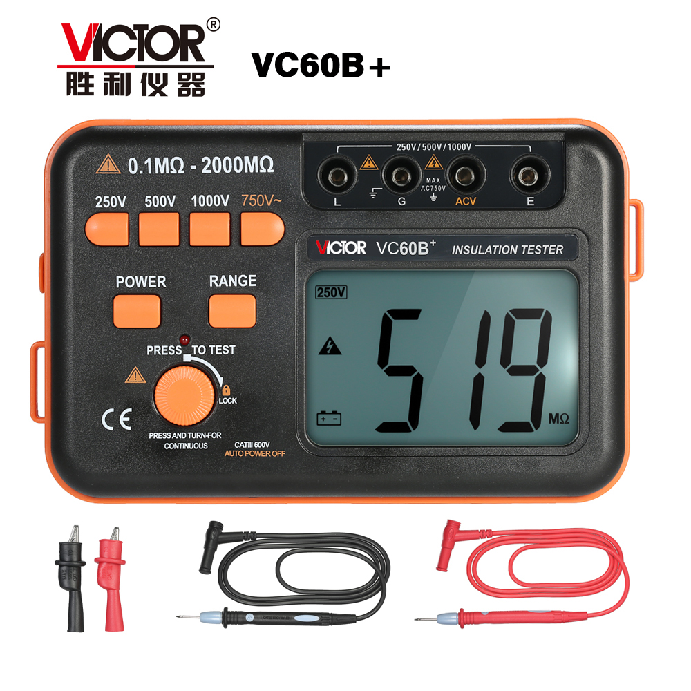 Victor VC60B + Digitale Isolatieweerstandstester 1000 v Originele Megger Isolatie Tester DC/AC 0.1 ~ 2000 m ohm