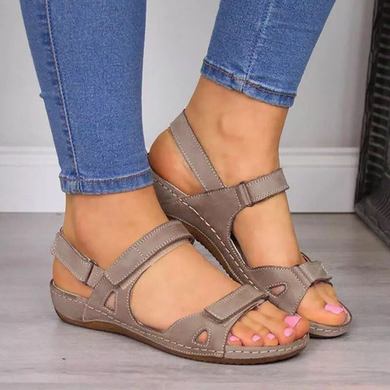 Sandalias ortopédicas para mujer, sandalias de playa con cuña y correa en el tobillo, Sandalias planas cómodas con punta abierta, zapatos planos para caminar para mujer