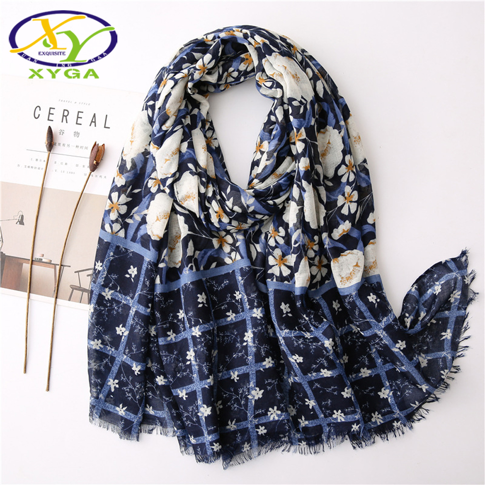 Bawełniane szaliki damskie, miękkie, wiosenne, damskie, z nadrukiem kwiatowym, długie szale plażbyć winnym, cienkie, letnie, damskie, jesienne, muzułmańskie chusty na głowę