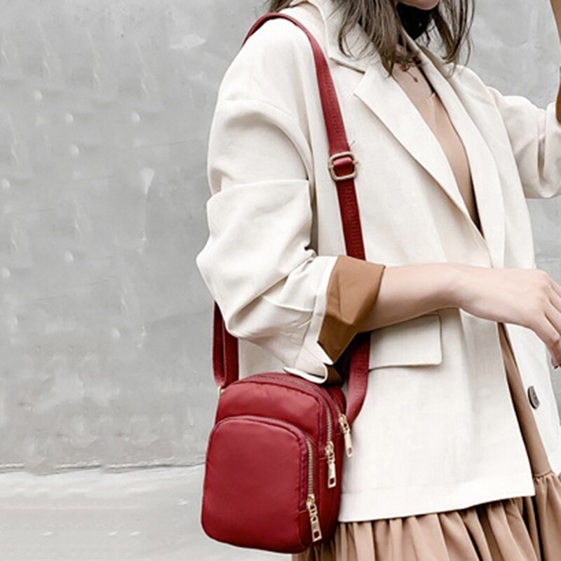 Mulheres Moda Cor Sólida Zipper de Nylon Impermeável Ombro Saco Crossbody Bolsa Feminina Senhoras Mensageiro Saco de Viagem À Prova D' Água