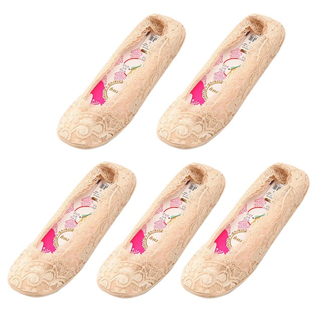 5 Pairs Vrouwen Kant Onzichtbare Sokken Siliconen Antislip Katoen Mode Sokjes Slippers Vrouwelijke Zomer Dunne No Show boot Sokken: 5