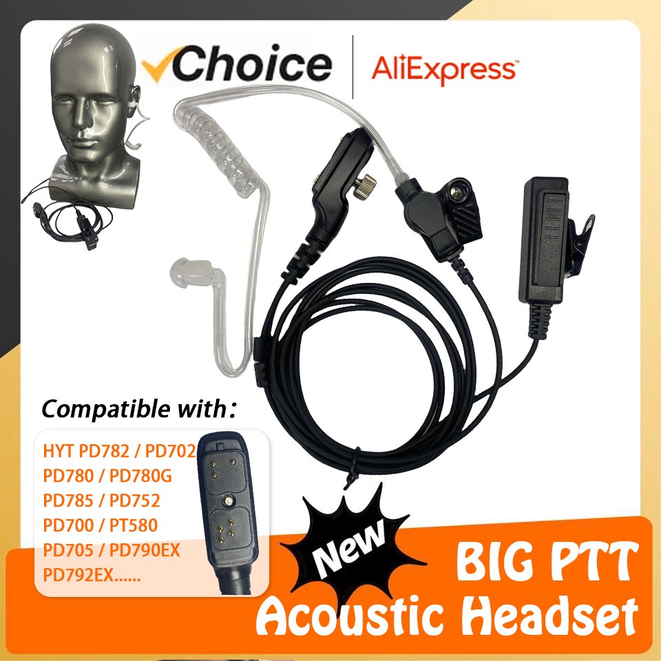 Walkie Talkie Headset Oortelefoon voor HYT PD700 PD700G PD702 PD705G PD752 PD780 PD782 PD785 PD785G PT580H Twee Manier Radio Mic Grote PTT