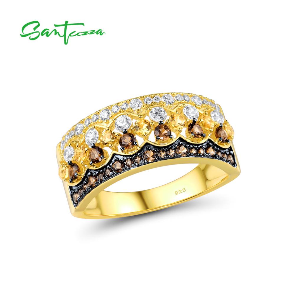 Santuzza Zilveren Ringen Voor Vrouw Fonkelende Bruin Spinel Wit Zirconia Echt 100% 925 Sterling Zilveren Ring Fine Jewelry