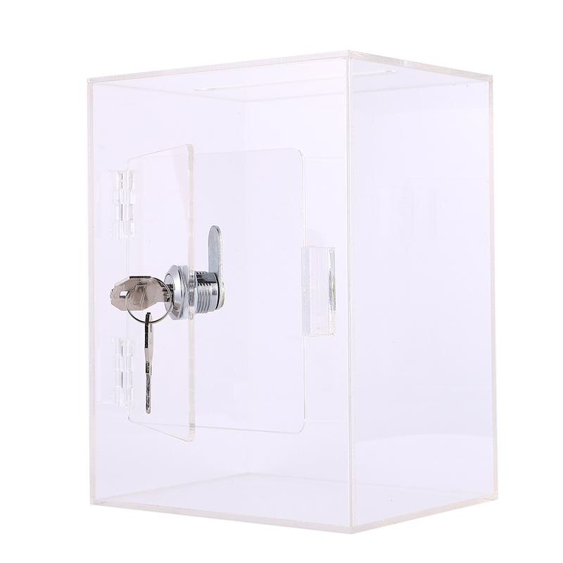 Acrylic Suggestions Box With Lock Transparent Fundraising Box With Keylock Suggestion Charity Donation Box For Ballot Survey: Default Title