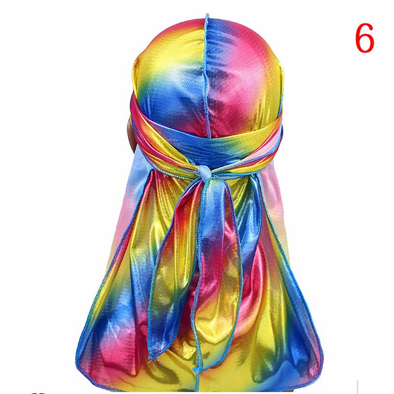 Seda Durag satén Durags para hombre peluca Bandanna pirata sombrero Bandeau Hip Hop cabeza envolver banda elástica: 8