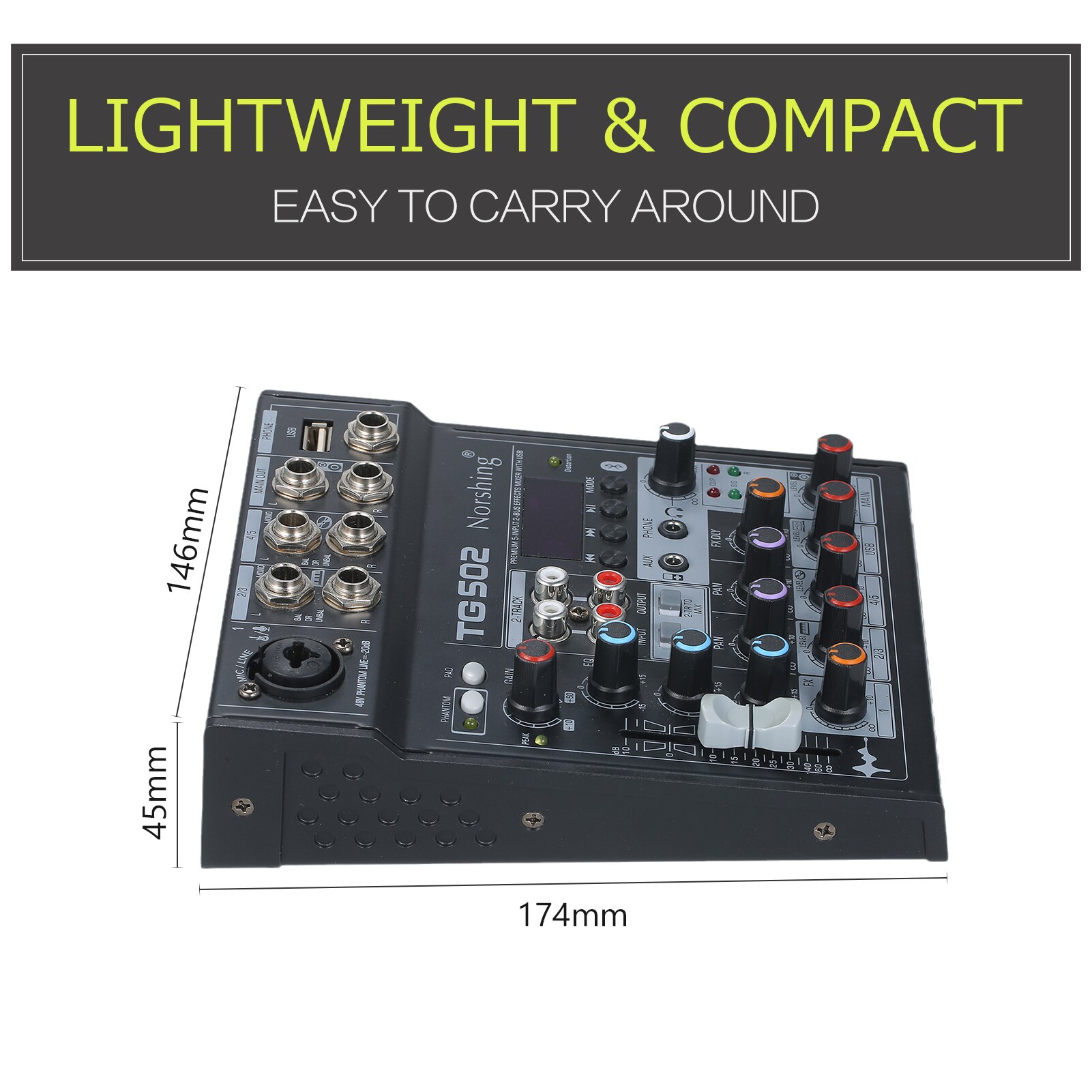 Norshing TG 502 Audio Mixer 4 Channel Stereo Sound Board Console System USB BT Digital Audio Signal Processor