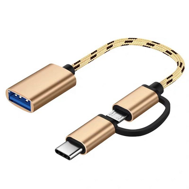 2 in 1 OTG Adapter Cable Nylon Braid USB 3.0 to Micro USB Type C Data Sync Adapter for Huawei for MacBook U Disk Type-C OTG