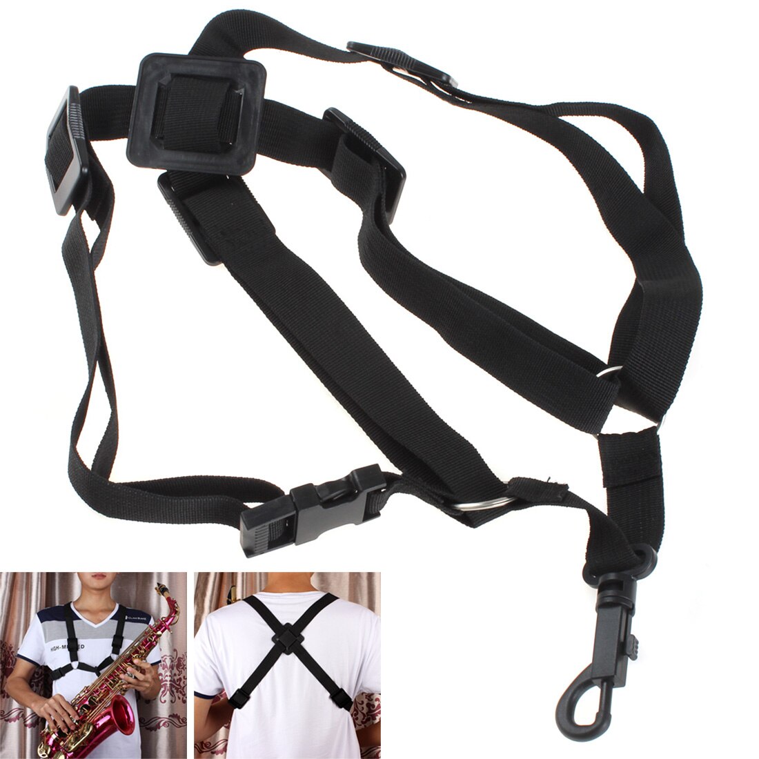 Zwarte verstelbare universele saxofoon schouderband voor alt/tenor/sopraan saxofoon