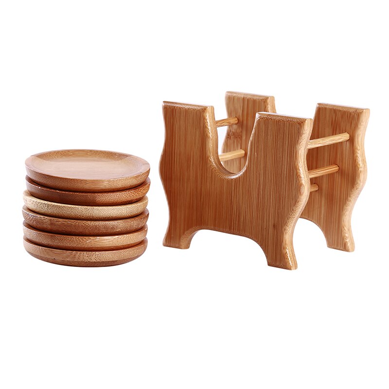 Bamboo Coaster And Holder Set Teacup Coffee Cup Heat Insulation Non-slip Mat Household Office Meeting Room Tea Accessories