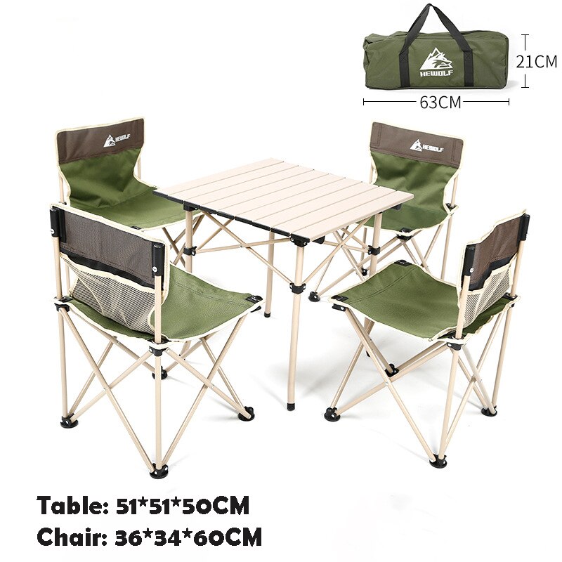 Hewolf Outdoor Opvouwbare Tafel En Stoel 5 Stuk Set Aluminium Legering Vissen Draagbare Opslag Stoel Camping Tafel set: Green