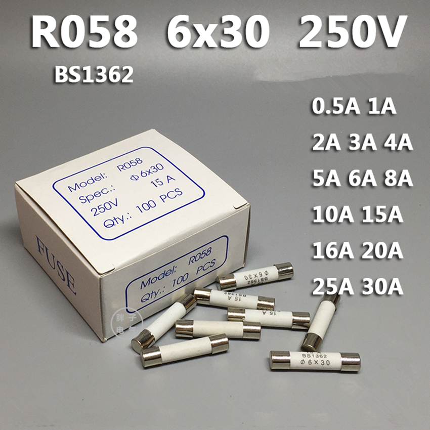 10 Stck RO58 6*30mm flink Keramik Sicherung 6x30 Sicherung 250 V 0.5A 1A 2A 3A 4A 5A 6A 8A 10A 13A 15A 16A 20A 25A 30A