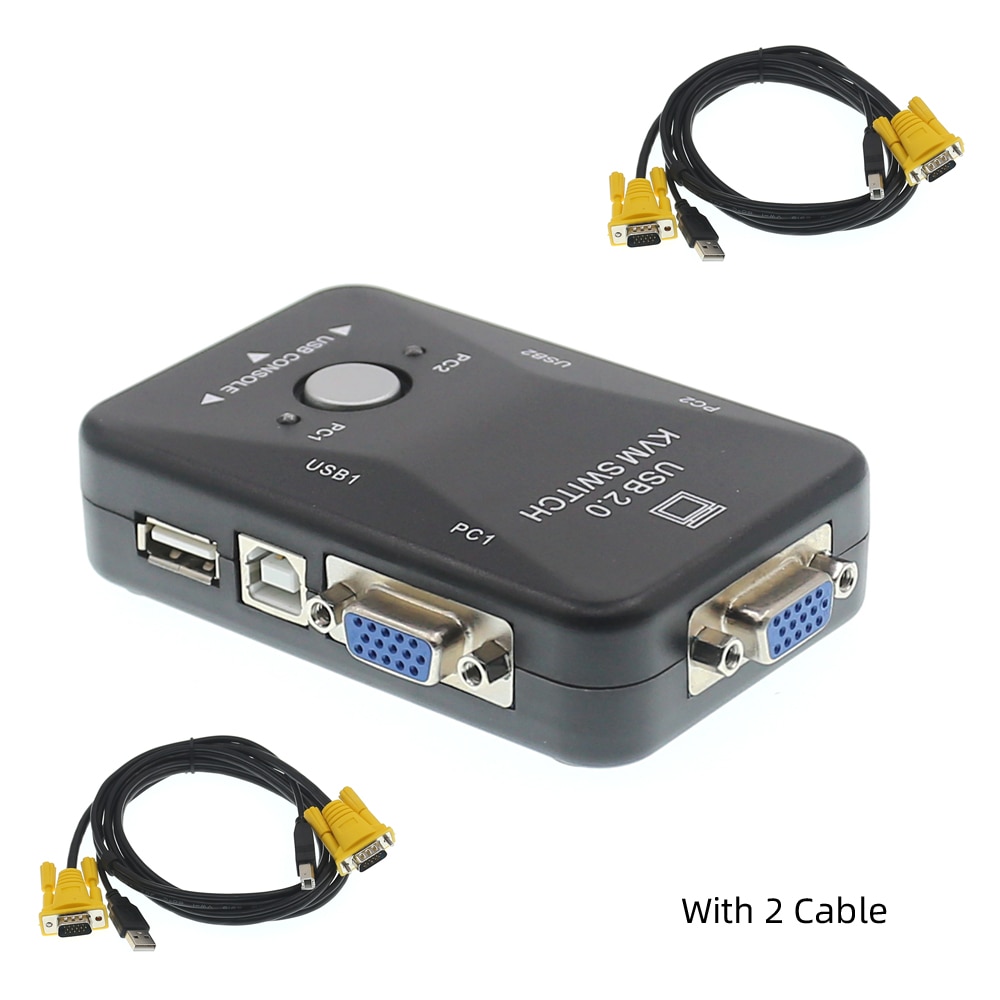 FJDISZWAY 2 Port USB KVM Switch VGA Box PC Monitor KVM Splitter USB2.0 Kabel: With 2 Cable
