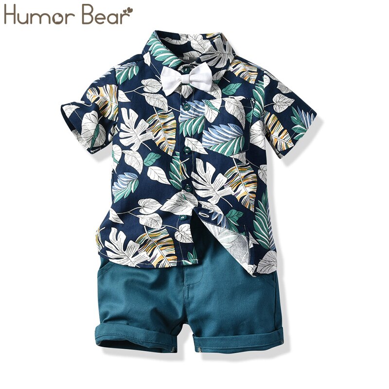 Toddler Baby Kid Boy 2PCS Outifit Set Banana Leaf Print Short T-shirt+Short Solid Pants Gentelman Clothes Set: 6T