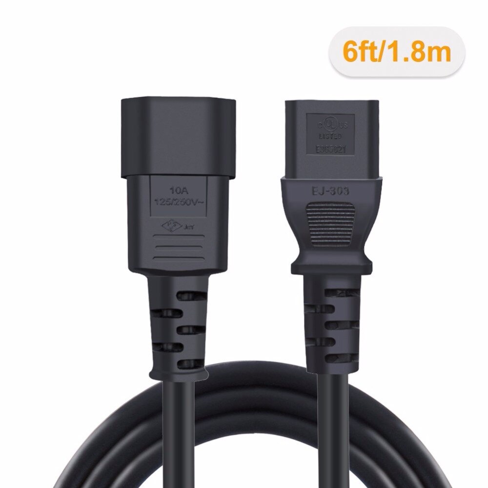 6 Feet 18AWG C14 to C13 PDU Style Computer Power Extension Cable, 1.8M / Black