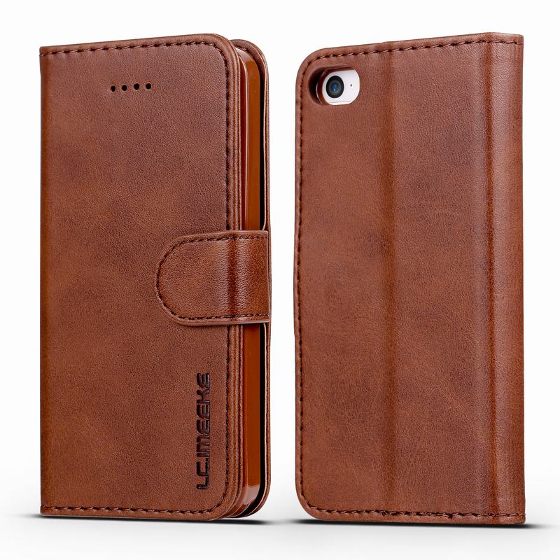 PU Leather Case Voor iPhone 5 s Case Wallet Flip Cover iPhone 5 SE Case Luxe Vintage Boek Telefoon gevallen Met Kaarthouder: For iPhone se / Brown