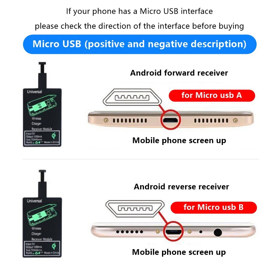 Qi trådløs opladningsmodtager til iphone samsung huawei xiaomi universal micro usb type c hurtigoplader adapter trådløs oplader