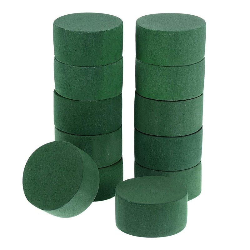 DIY Flower Arrangement Kit Green Round Wet Floral Foam, Wedding Aisle Flowers, Party Decoration (Flower Foam, 16 Pieces)