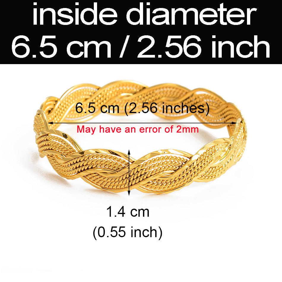 Anniyo 4Pieces Twisted Bracelet for Women Dubai Bangles Ethiopian Bangles African Jewelry Arab Middle East #216506: 6.5cm or 2.56 inches