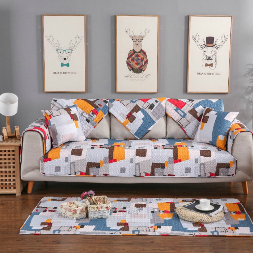 100%  katoenen bankhoezen in europese stijl, antislip, elastisch, 4 seizoenen, universele bankhoes, stretchhoes, bankhanddoek