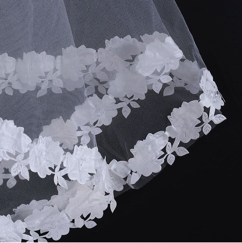 Simple Tulle White Ivory ONE Layer Bridal Veil with Appliques Bride Accessories Short Women Veils