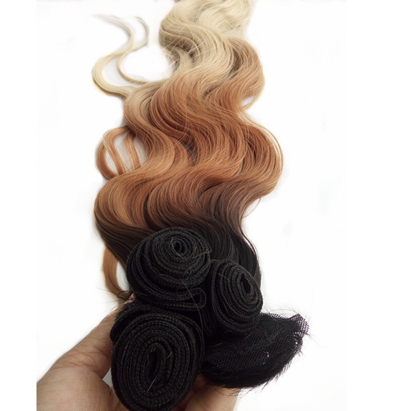 Extensión de pelo sintético impregnado 280 g/set 4 Uds. Color gris azulado negro 3 tonos Ombre alta temperatura fibra onda corporal para mujeres