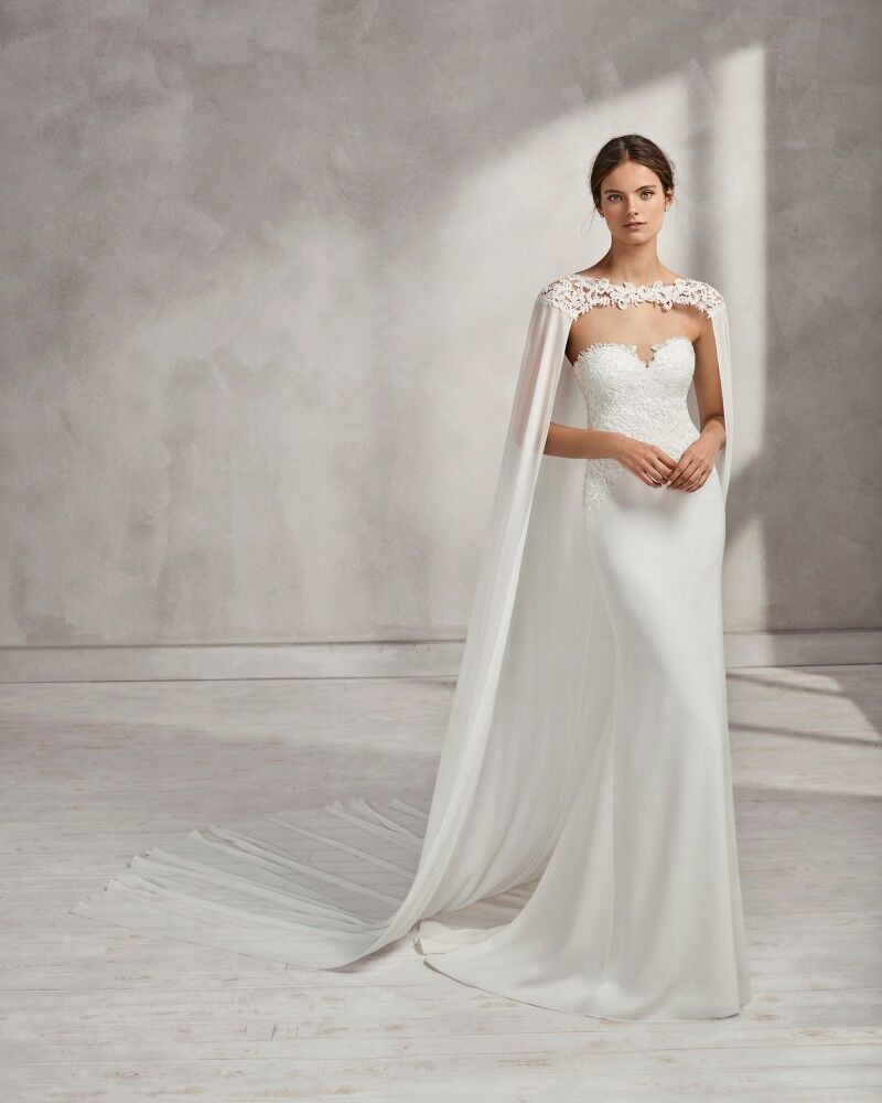 Boda nupcial abrigo largo blanco, marfil nupcial capa para vestido de gasa chal con encaje envuelve la chaqueta