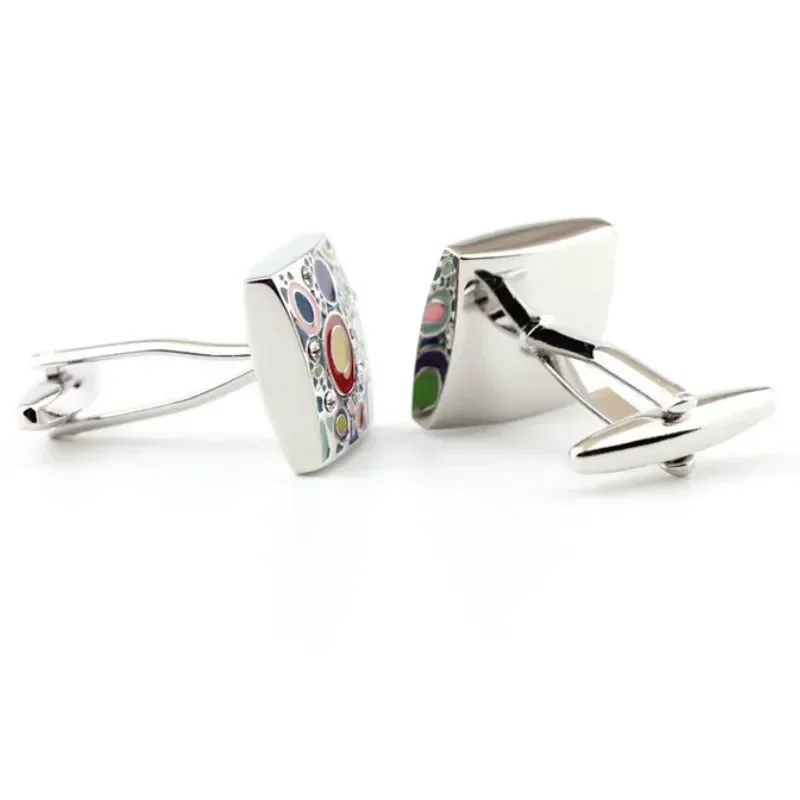 Mode Veelkleurige Verf Emaille Wit Kristal Manchetknopen Heren Franse Shirt Knoppen Trendy Unisex Links 16MM