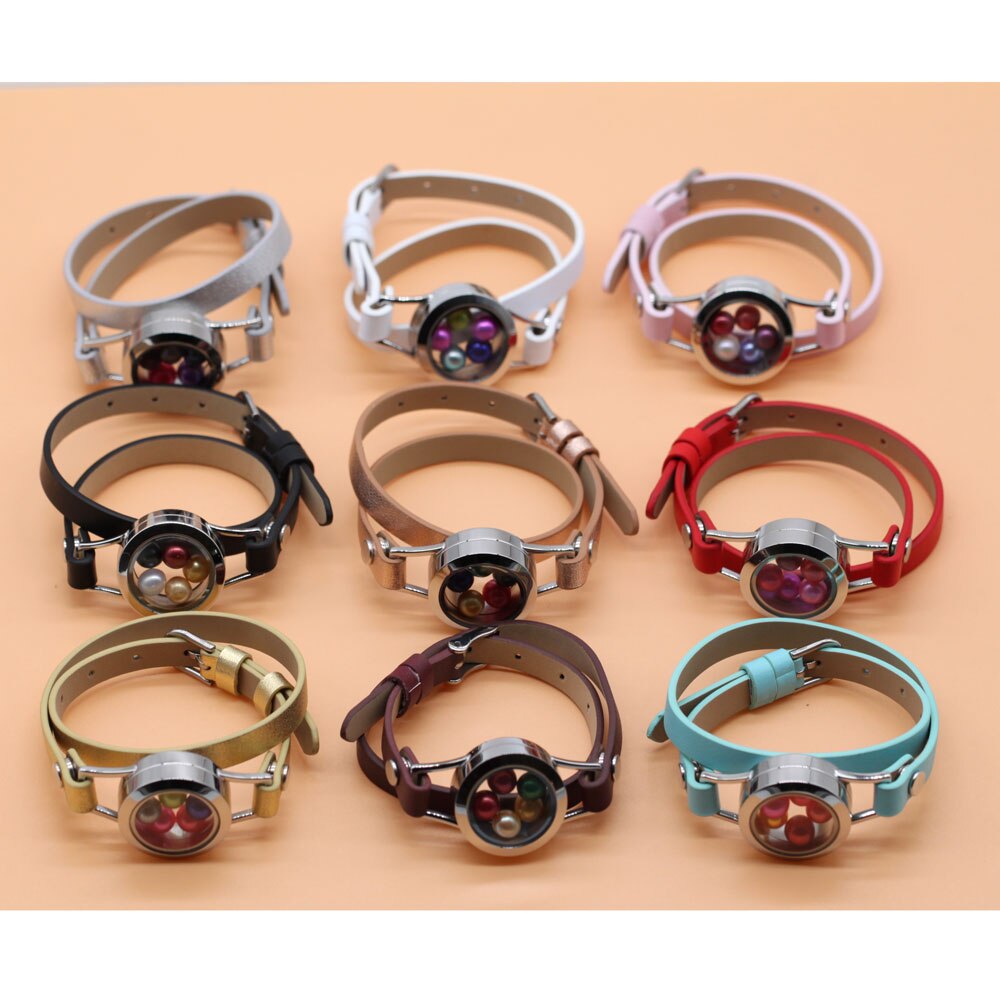 Leer Warp Armband 316L Rvs Parels Medaillon Drijvende Medaillon Voor Vrouwen 9 Kleuren Twist Glazen Medaillon