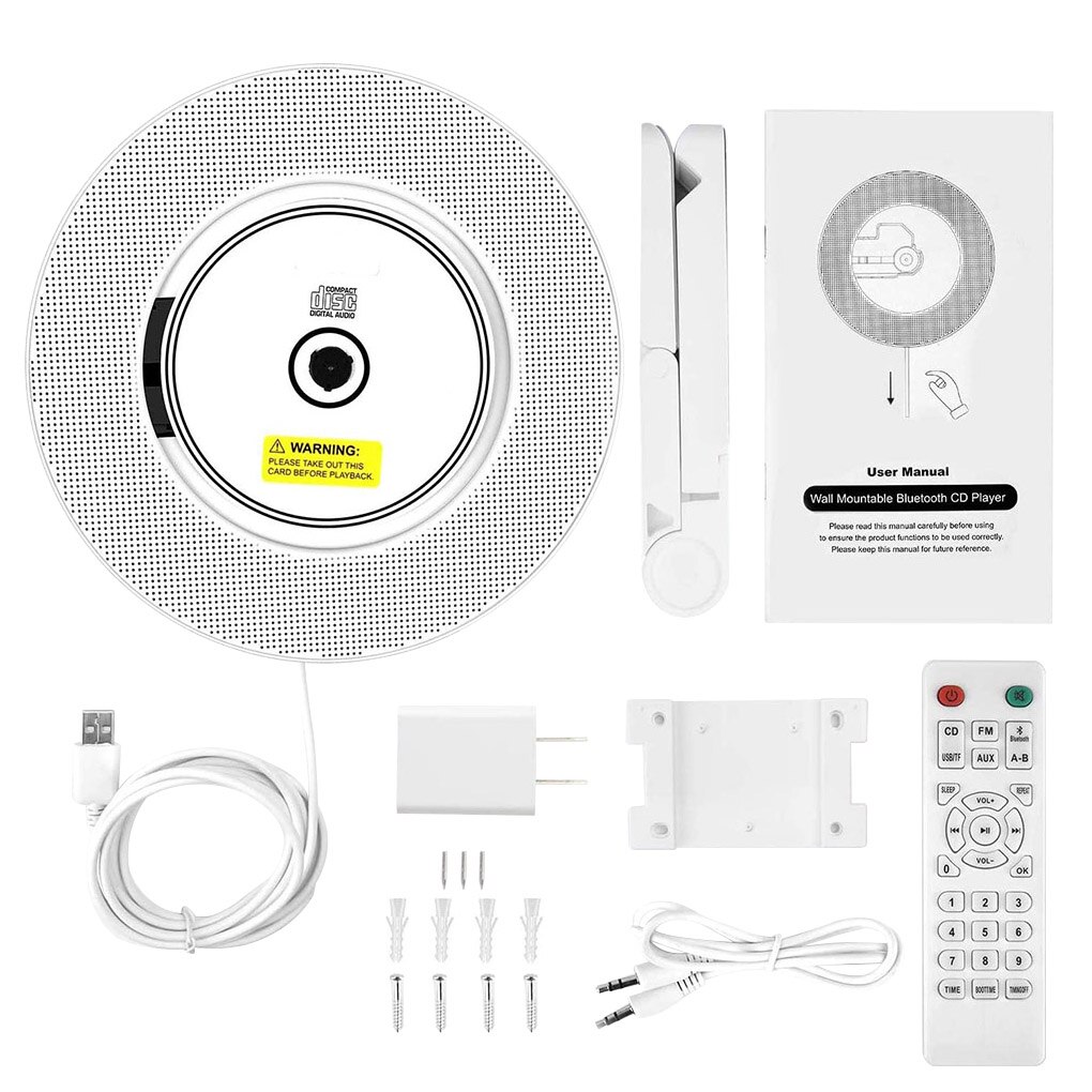 Wall-Mount/Desk Stand CD Player Bluetooth Home Audio Boombox With Remote Control Portable Radio Built-in HiFi Speaker MP3 Player: Default Title