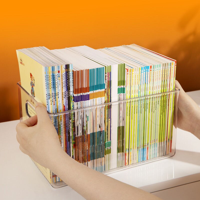 Desktop Book Storage Container Student Picture Books Organizer Transparent Makeup Storage Box Basket Desktop Decoration Basket