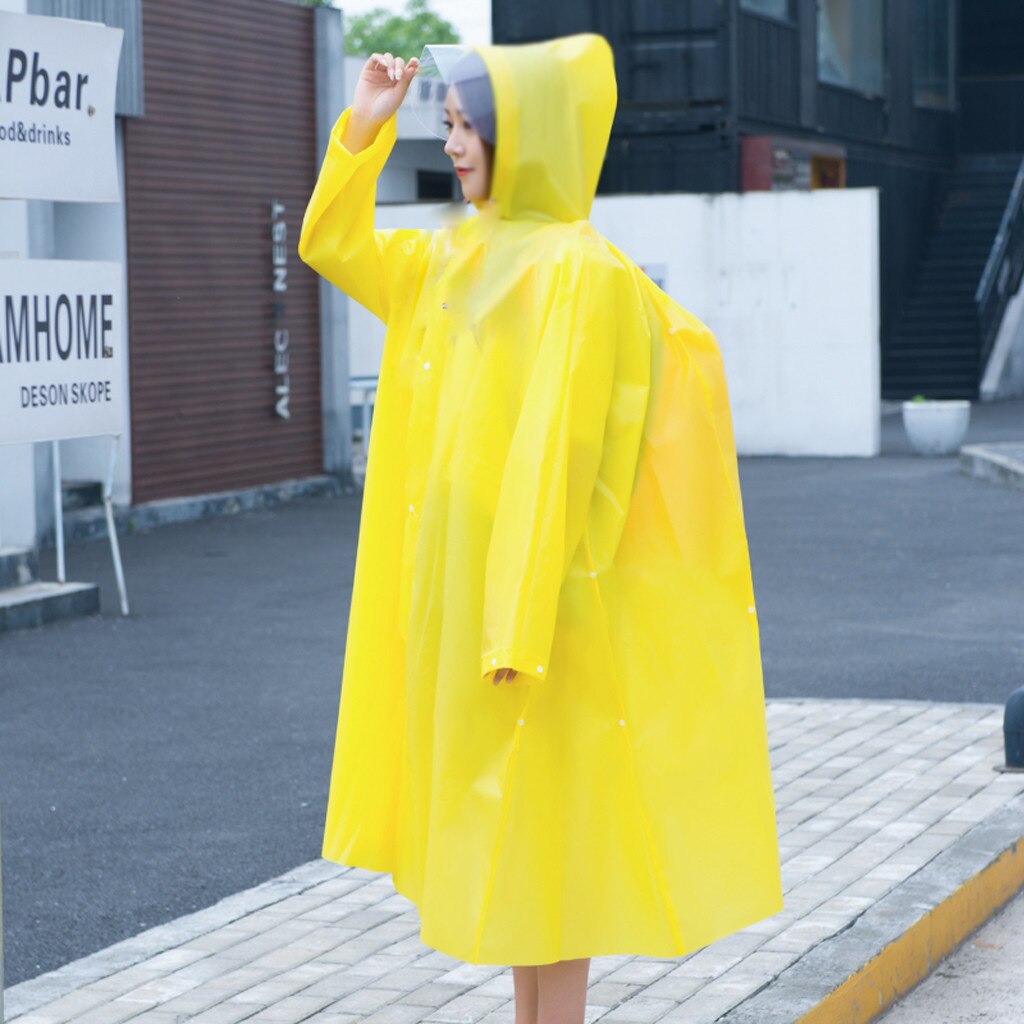 EVA Women Man Raincoat Thickened Waterproof Rain Poncho Coat Adult Clear Long Transparent Camping Hoodie Rainwear Suit: Yellow / L