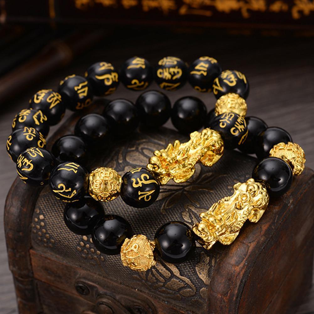 Feng Shui Zwart Obsidiaan Rijkdom Armband Pi Xiu Armbanden Draak Mantra Bead Bangle Trekken Rijkdom Geluk Voor Mannen Vrouwen