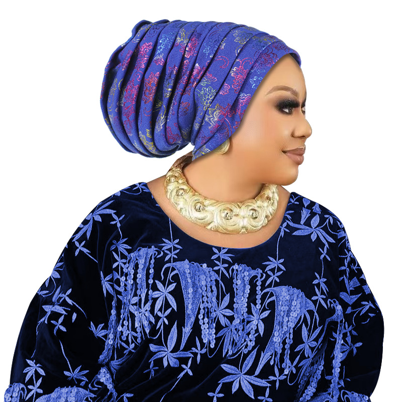 Gorro de Turbante plisado de cuerpo completo con purpurina para Mujer, envolturas para la cabeza para Mujer, pañuelo musulmán, sombrero, Turbante para Mujer, tocado africano: Red brown