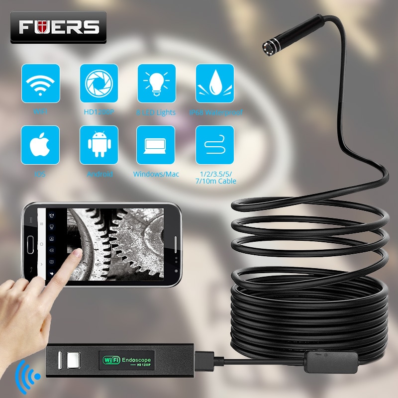 FUERS 1200P 8mm USB Wifi Endoscope IP68 Waterproof... Grandado