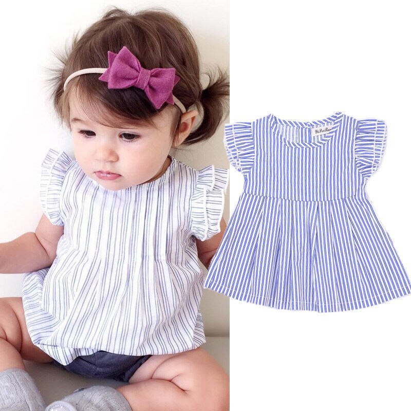 Mignon -né bébé fille vêtements princesse fille rayé tunique haut à volants manches infantile fille chemises Blouses 0-24 M