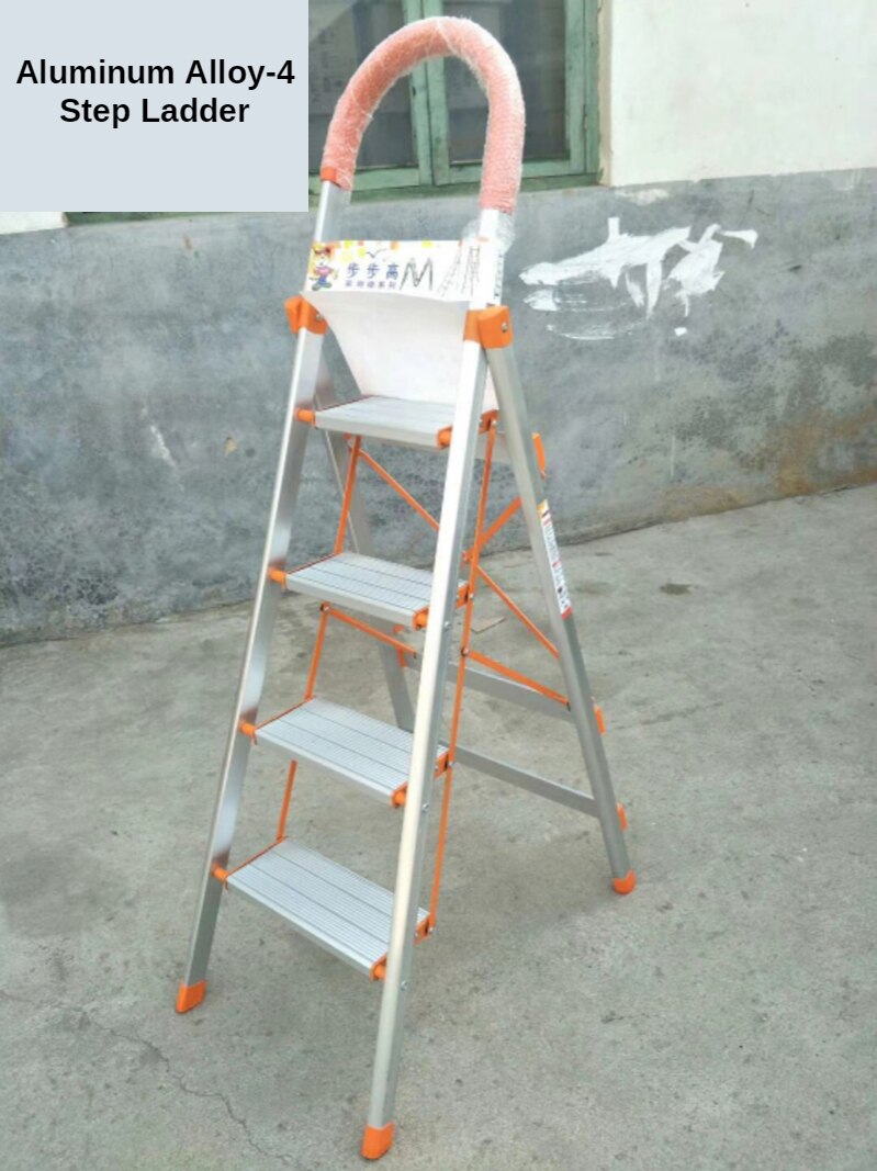 Household Steel Pipe Herringbone Ladder Thick Folding Step Ladder Single Side Ladder Stainless Steel Aluminum Alloy Ladder: Silver