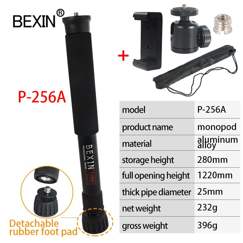 P256 shooting monopod is flexible, lightweight, portable monopod, aluminum rotary telescopic 5-section cane for SLR camera: P256A-A
