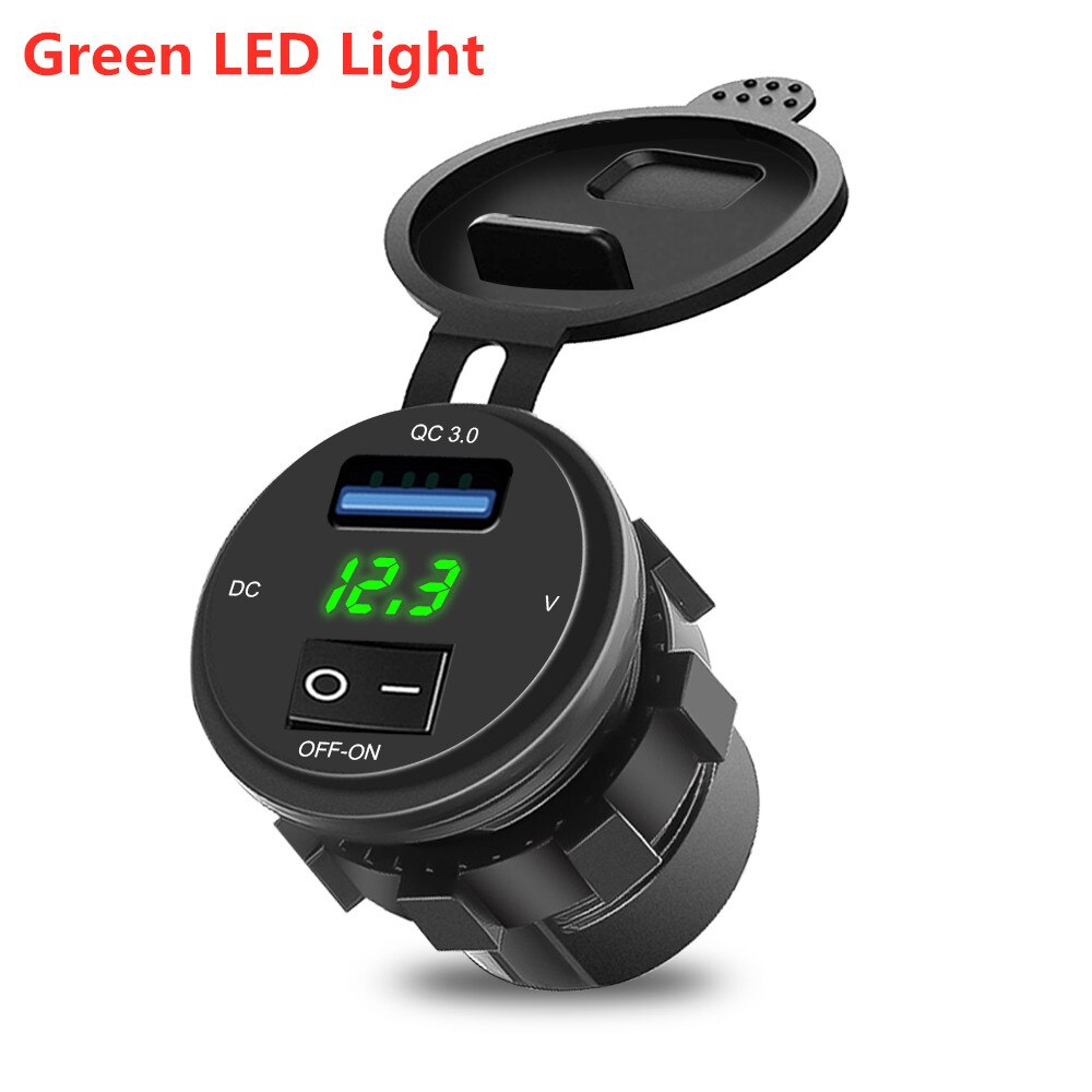 Universal- Mini 12 V-24 V USB Auto Ladegerät Mit LED Licht Energie Adapter Auto Buchse Separaten Schalter Für QO3.0 Für Auto: Grün  LED hell