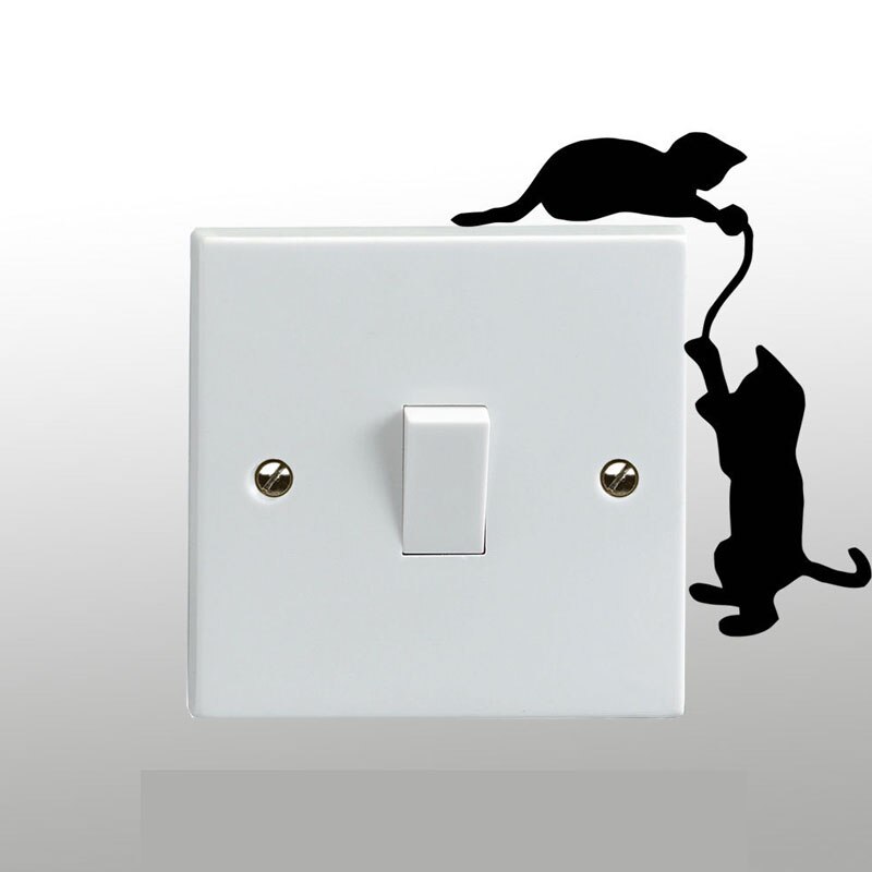 Cartoon Cats Playing On A Light Switch Wall Sticker Vinyl Mural Art Decal Kids Room Home Decor Animals Stickers #0615
