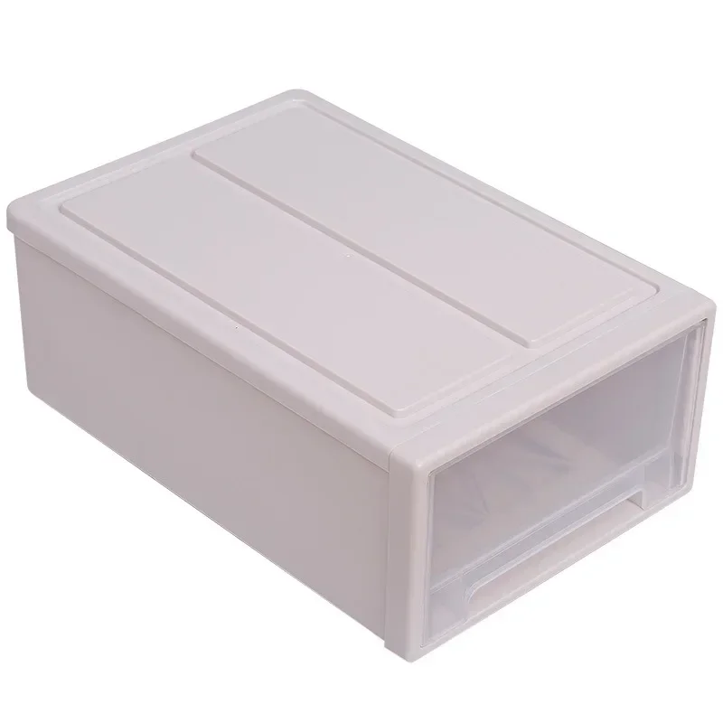 Große Kapazität Schublade Kleidung Lagerung Kasten Kunststoff Stapelbar Organizer transparent Schrank Decke Boxen Schrank Schrank Organizer: L / Blau