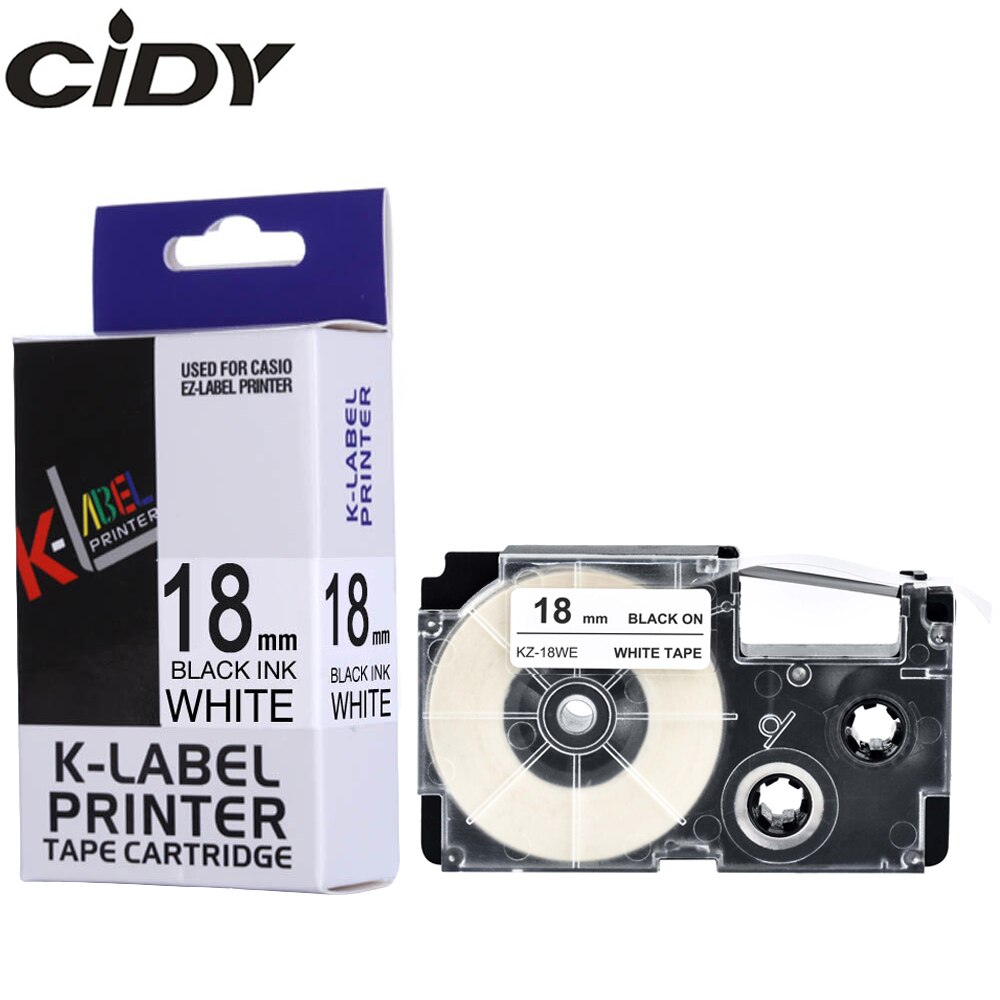 CIDY XR18WE Compatible Label Tape XR-18WE XR 18WE Casio Black on White 18mm label ribbon for KL-60-L KL-120 KL-750 label maker