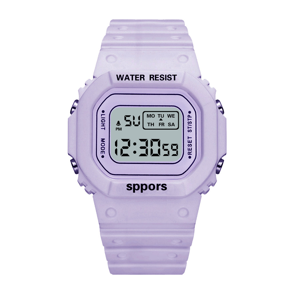 LED Digital Watch Crystal Square Women Watches PCV / F91W Steel Strap Sports Watches Electronic Wrist Band Clock Students: Purple -C