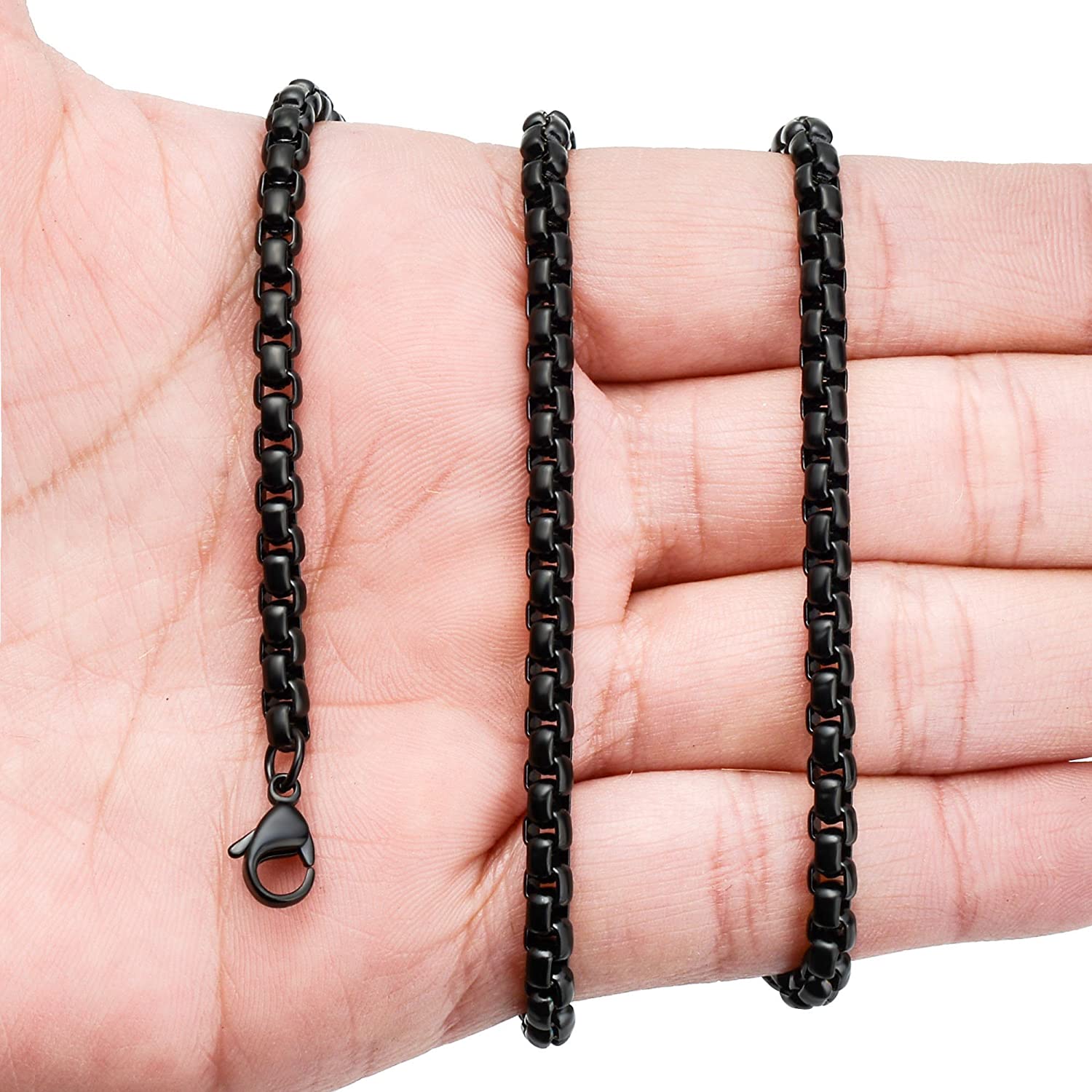 2MM 2.5MM 3MM 4MM Black Box Necklaces Stainless Steel Rolo Cable Chain For Men Women USENSET