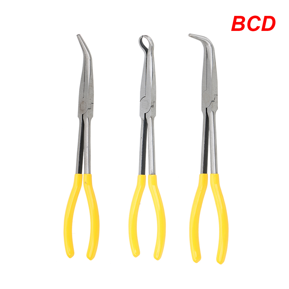 Alicates de punta Extra larga DIY, equipo mecánico de punta recta doblada, herramientas de extracción manual, Clips de llave, Kit de cuidado automático, accesorios para coche: Grey