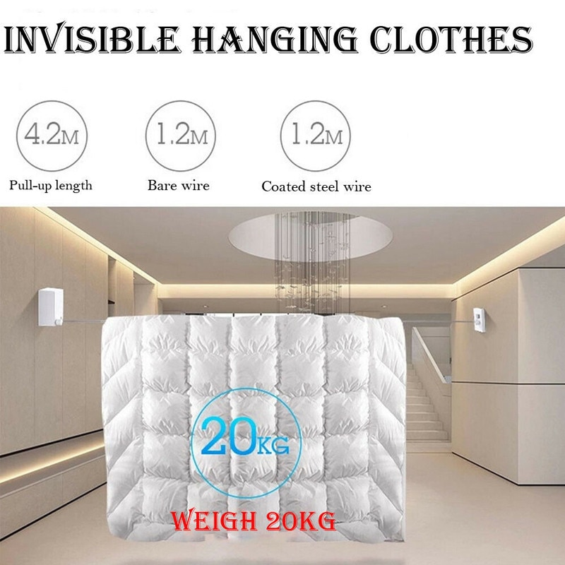 Indoor Outdoor Retractable Laundry Clothesline Wall Hanging Stretch Washing Clothes Line Shrinking Balcony Invisible Line