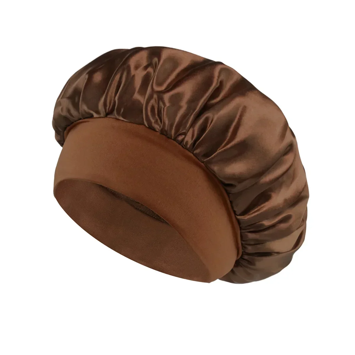 1 Uds. Gorro para dormir de ala ancha de satén liso Unisex, gorro con banda elástica, gorro para el cuidado del cabello, gorro de noche: COFFEE