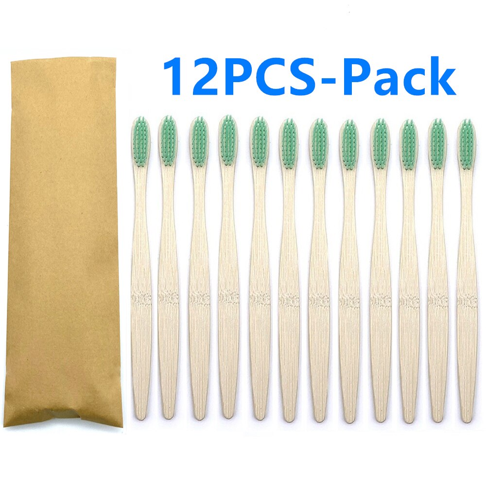 12 Pack Vegan Bamboo Toothbrush Wood Toothbrushes Soft Bristles Eco Friendly Products Zero Waste Biodegradable Travel Toothbrush: 12PCS Green Color