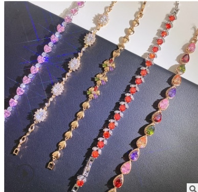 European and American heavy industry colorful zircon bracelet gold plated colorful rose gold bracelet