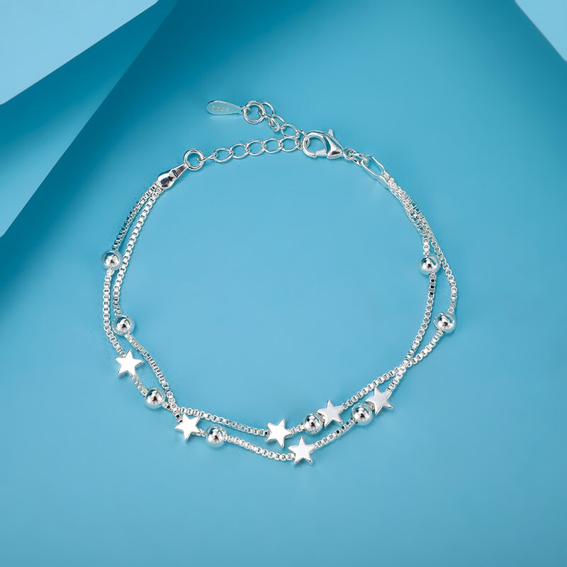 Daiwujan 925 silber-Charme-sterne-armbänder für damen, doppellagig, perlenbox-kette, glücksarmband, Party-sommerschmuck